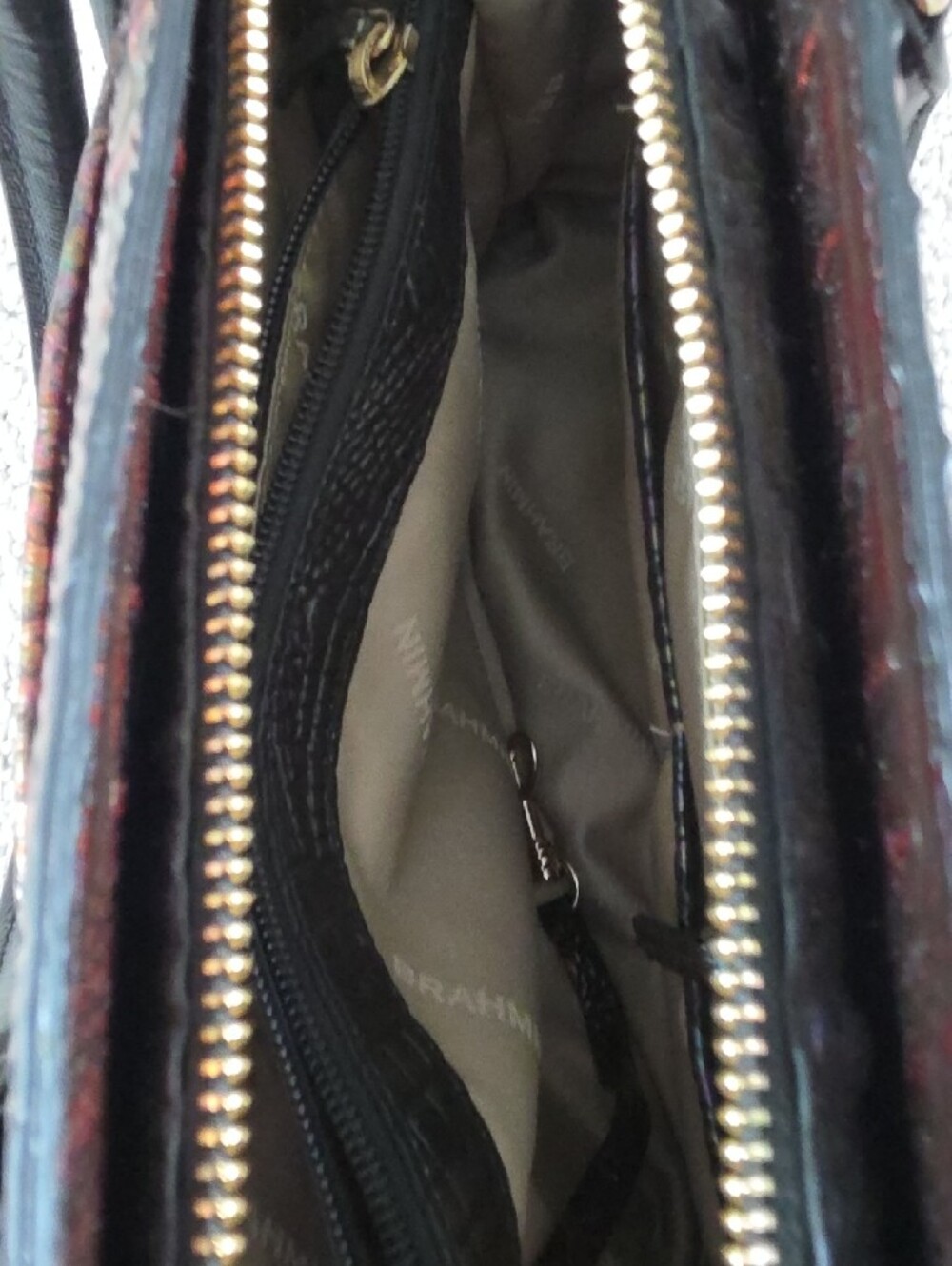 Brahmin Iridescent Croc-Embossed Satchel in Black with Multicolor Sheen - Picture 4 of 5